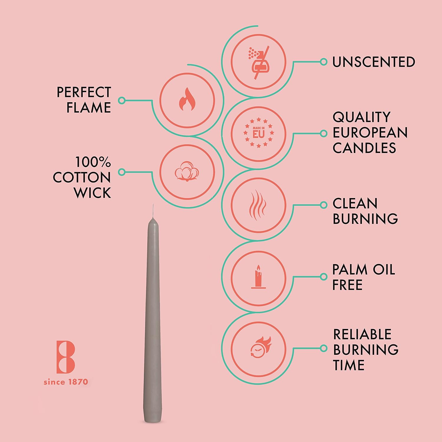BOLSIUS Grey Taper Candles - 12 Pack Individually Wrapped Unscented 10 Inch Dinner Candle Set - 8 Burn Hours - Premium European Quality - Smokeless & Dripless Wedding, Decor, & Party Gray Candlesticks