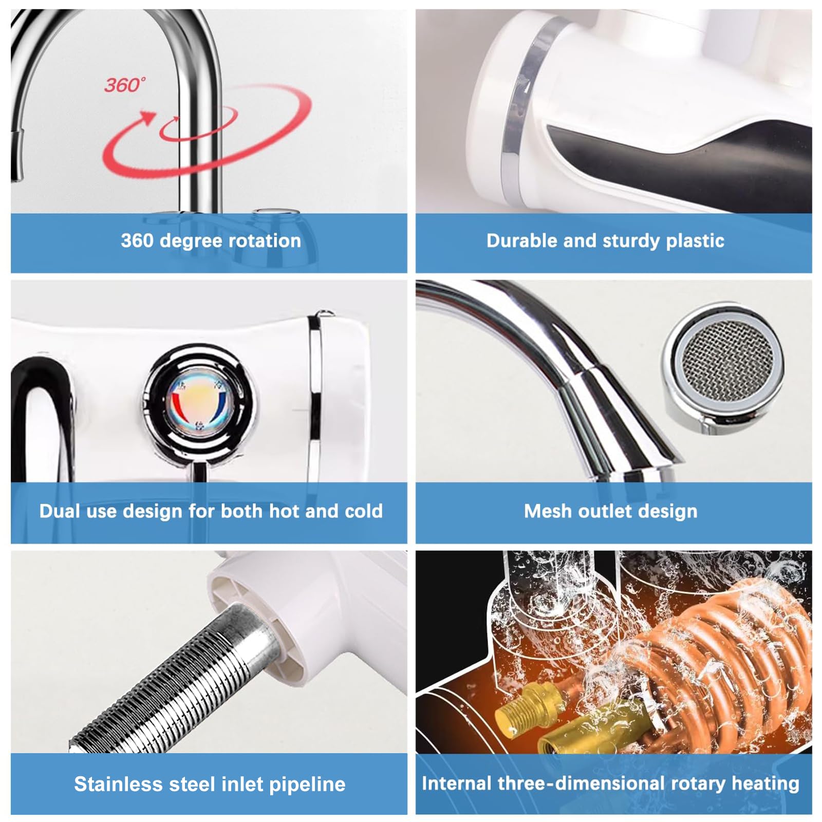 llave de calentador de agua eléctrico instantáneo sin tanque de 110 V, llave de agua caliente giratorio de 360 °, con visualización digital LED, llave de calentamiento rápido para cocina