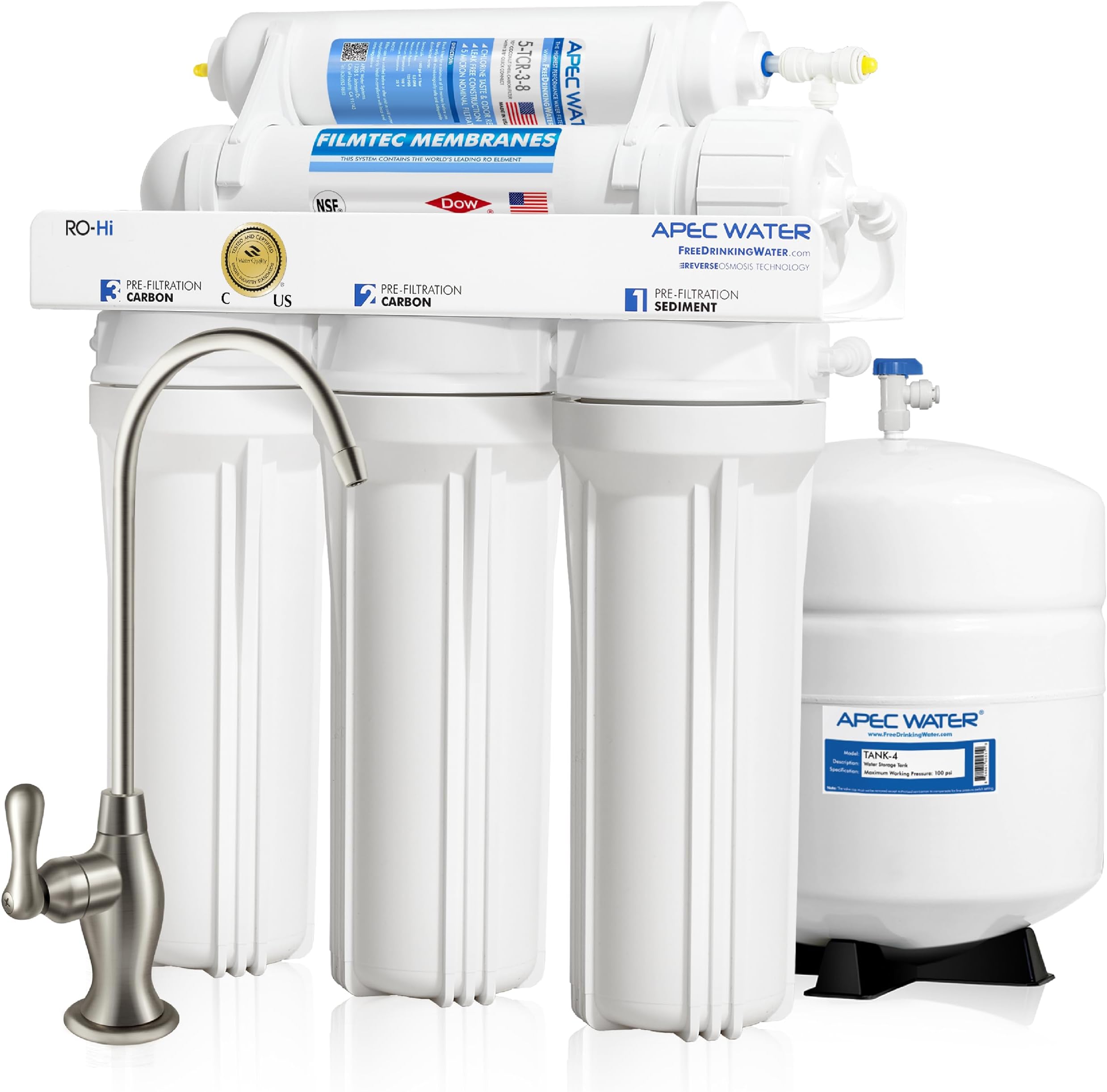 APEC Water Systems Ultimate RO-Hi Top Tier Supreme Certified High Output Fast Flow Ultra Safe Reverse Osmosis Drinking Water Filter System, 90 GPD