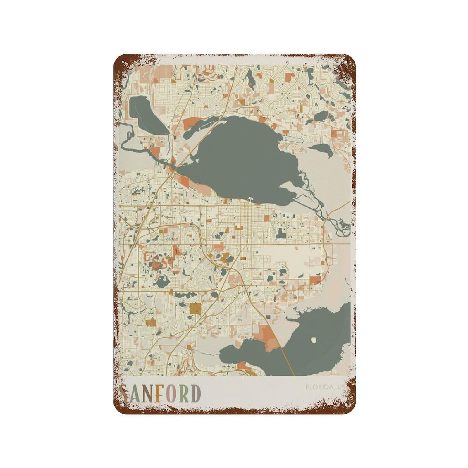 xiaoxiaoshen Sanford Map Florida Travel Gift Boho Wall Decor Art Metal Tin Poster Modern Home Decor Art Home Bar Shop Decorations Vintage Sign 30x20cm
