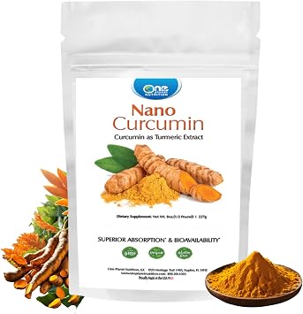 One Planet Nutrition Nano Curcumin Powder - 8 oz 227 Servings - Nano-Particle Size for High Absorption - Turmeric Extract - Immune & Brain Support - Gluten Free, Non GMO, Vegan