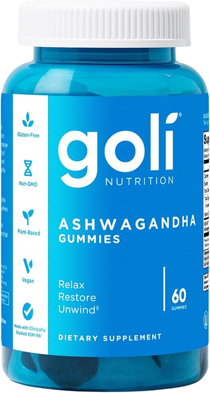 Goli Ashwagandha & Vitamin D Gummy - 60 Count - Mixed Berry, KSM-66, Vegan, Plant Based, Non-GMO, Gluten-Free & Gelatin Free Relax. Restore. Unwind, Pack of 1