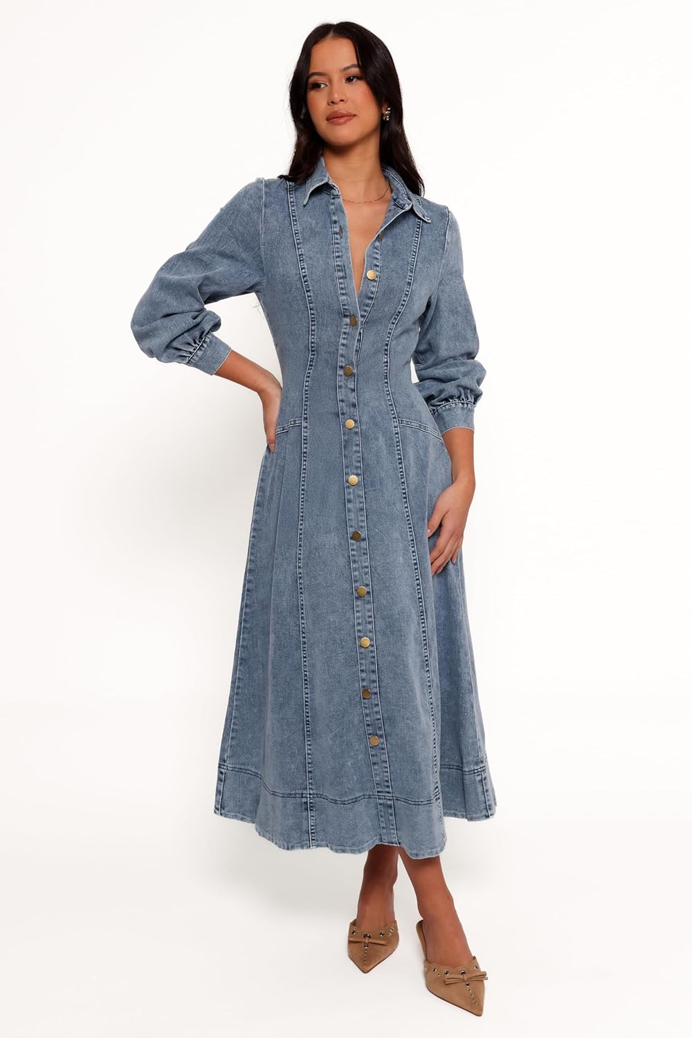 Petal & Pup Womens Emberly Long Sleeve Maxi Dress - Denim - Image 2