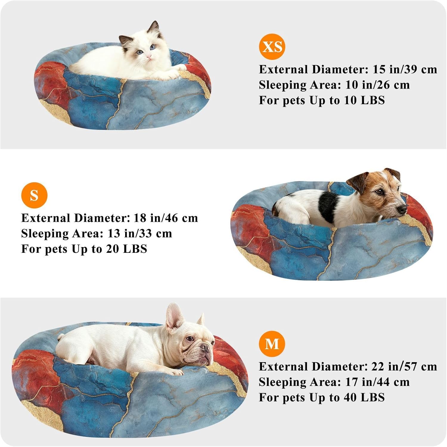 Marble Blue Red Pet Dog Beds Calming Anti Anxiety Cat Pillow Bed for Small Size Pets Sleeping M