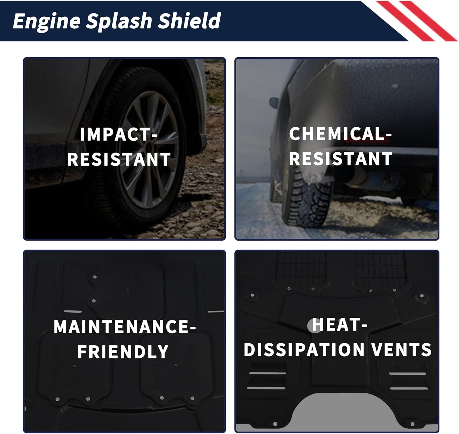 Engine Splash Shield Guard for VW Atlas 2018-2025 / Cross Sport 2020-2025 - Heavy-Duty PVC Skid Plate for Radiator, Engine & Transmission - w/Extended Cover, Service Holes & Vent Design