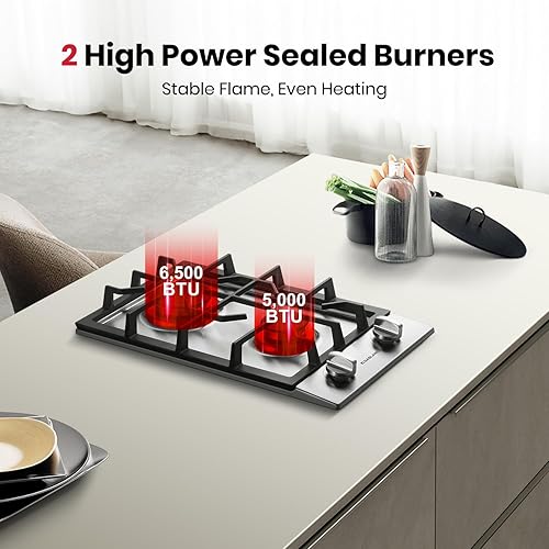 GASLAND Placa de Cocina de Gas de 2 Quemadores de 30 cm (12 Pulgadas) GH30SF, Estufa de Propano Integrada con Protección de Termopar, Estufa de Gas