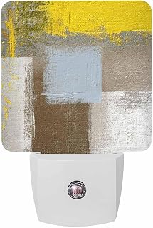 Night Lights Auto Sensor Yellow Brown Abstract Painting Plug-in LED Nightlights Dusk to Dawn for Living Room, Bedroom, Bathroom, Kitchen, Hallway, Stairways Home Wall Decor, Modern Art Paint