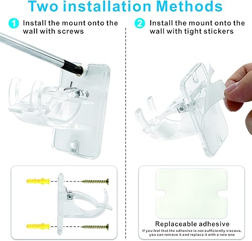 Miniatura 3 de 2 piezas/4 soportes para barra de cortina transparente, soporte universal autoadhesivo para barra de cortina para poste de 10 a 1.181 in de diámetro