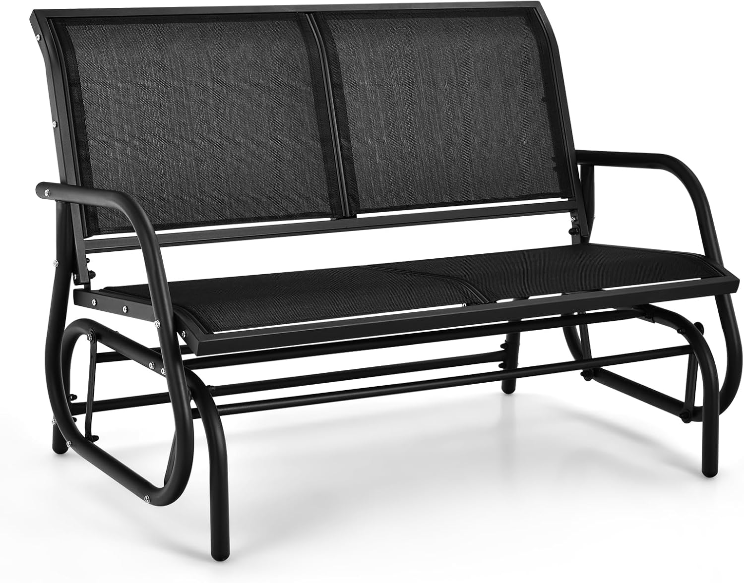 DORTALA 48'' Outdoor Patio Swing Glider Bench Chair, Cozy Patio Bench for 2 People, Steel Rocking Garden Loveseat with Spacious Space, Swing Lounge Glider Chair for Patio Backyard Poolside Lawn, Black