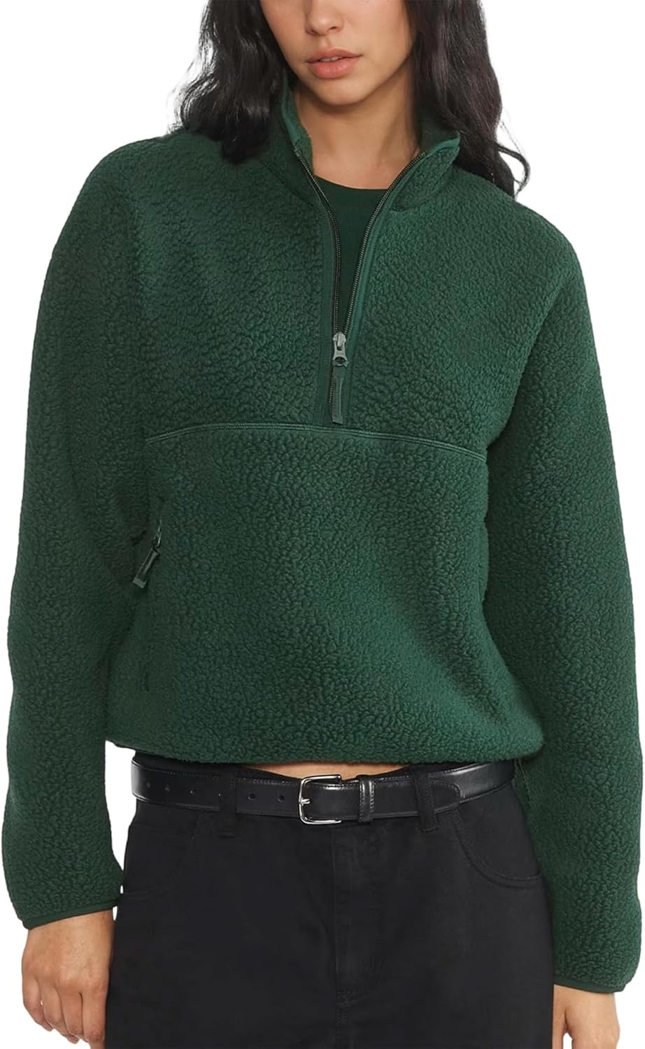 Women Pullover Sweatshirt Sherpa Cropped Fleece Jacket Half Zip Fuzzy Clothes Trendy Fall Jackets with Pockets
