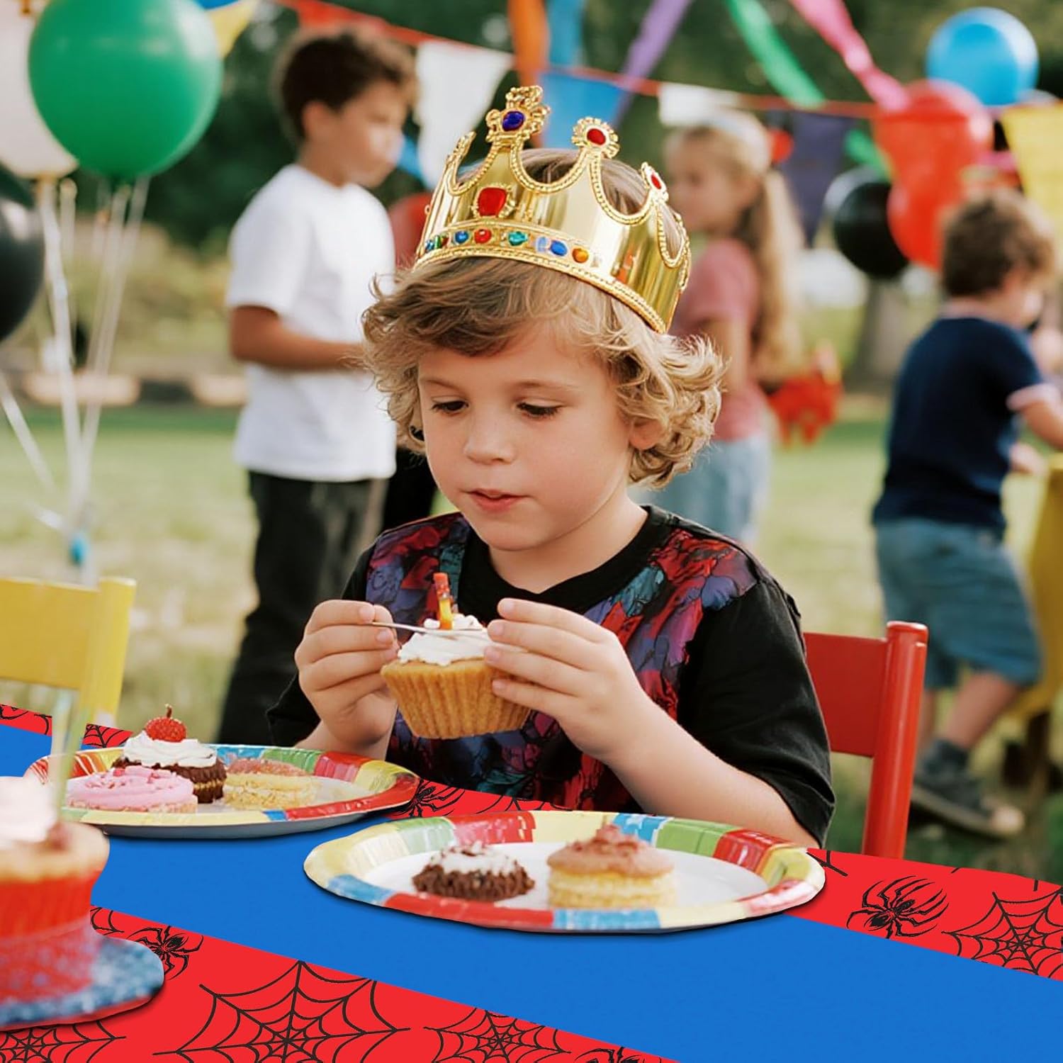 3pcs Spider Birthday Party Tablecloths, 54x108in Non-Reusable PE Material Blue and Red Spider Web Table Cover for Baby Shower Kids Themed Birthday Party Supplies