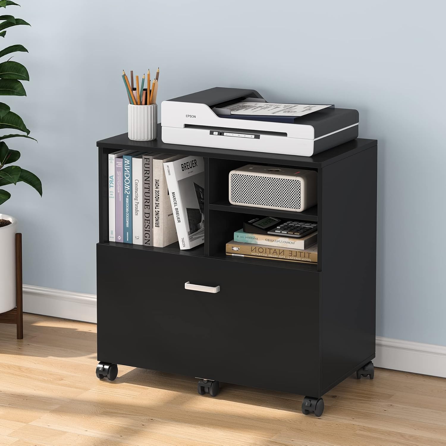 Tribesigns Wood File Cabinet with 1 Large Drawer, Printer Stand with Adjustable Storage Shelves, Lateral Mobile Filing Cabinet for Home Office : Office Products