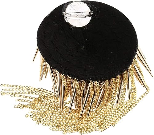 Miniatura 5 de FRECI Par de charreteras de hombro con remache de hombro, borla, tabla de eslabones de cadena, dorada, mediana, Dorado