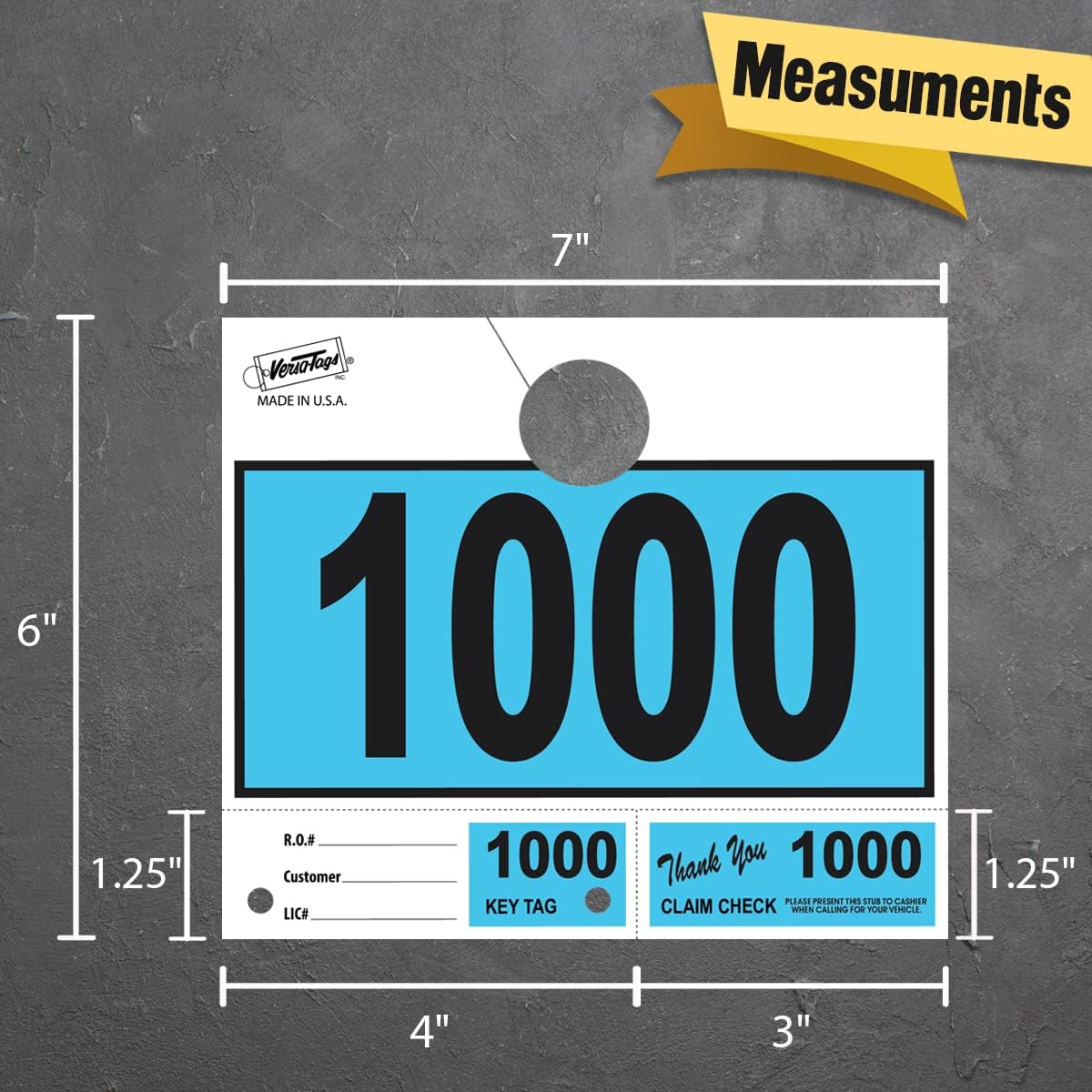 Versa-Tags 1000 Blue Car Dealer Service Hang Tags Service Dispatch Numbers, Service Department Numbered Key Tags for Mechanic Repair Shop 3 Part Key Ring - Blue (1000-1999)