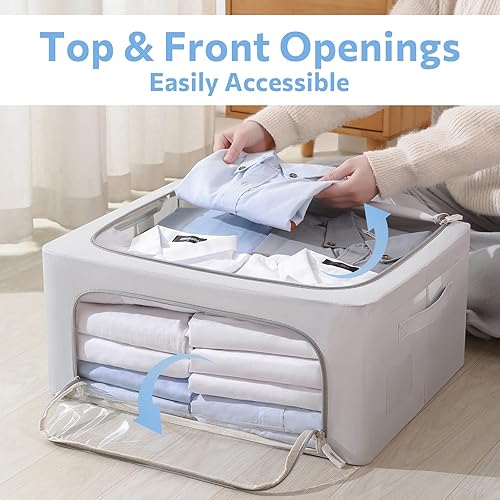 Miniatura 2 de Paquete de 3 cajas de almacenamiento con marco, bolsas de almacenamiento de ropa, tela Oxford, plegable, apilable, juego organizador con ventana