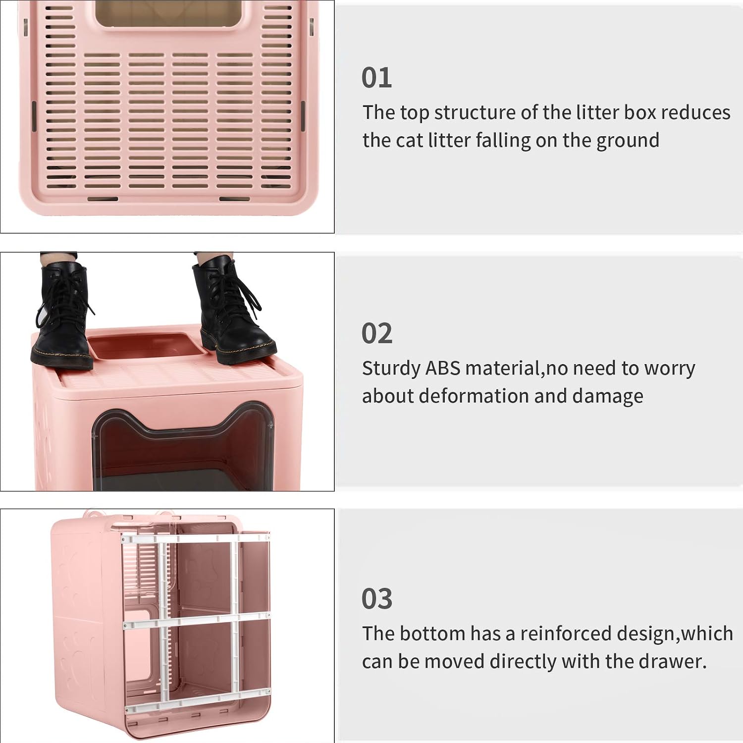 BTOYM Foldable Cat Litter Box with Lid, Large Top Entry Litter Box with Cat Litter Scoop, Enclosed Cat Potty,Drawer Type Anti-Splashing Cat Supplies (Pink)