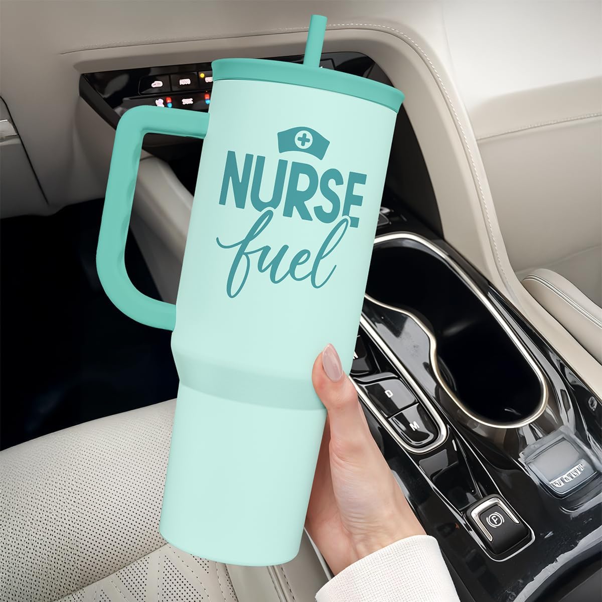 SANDJEST Nurse Gift Tumbler 40oz with Handle and Straw – Nurse Fuel Insulated Stainless Steel Travel Coffee Mug for Nursing Friend Student - Gifts for Appreciation, Birthday, Christmas - Image 6