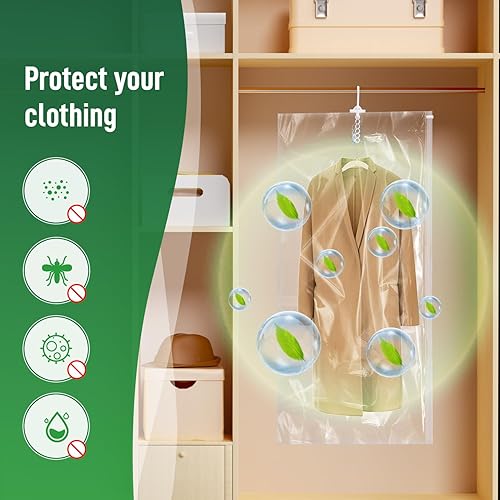 Vista 5 de Bolsas de almacenamiento al vacío colgantes para ropa con bomba de mano, bolsa de almacenamiento para abrigos colgante, bolsas de vacío para ropa