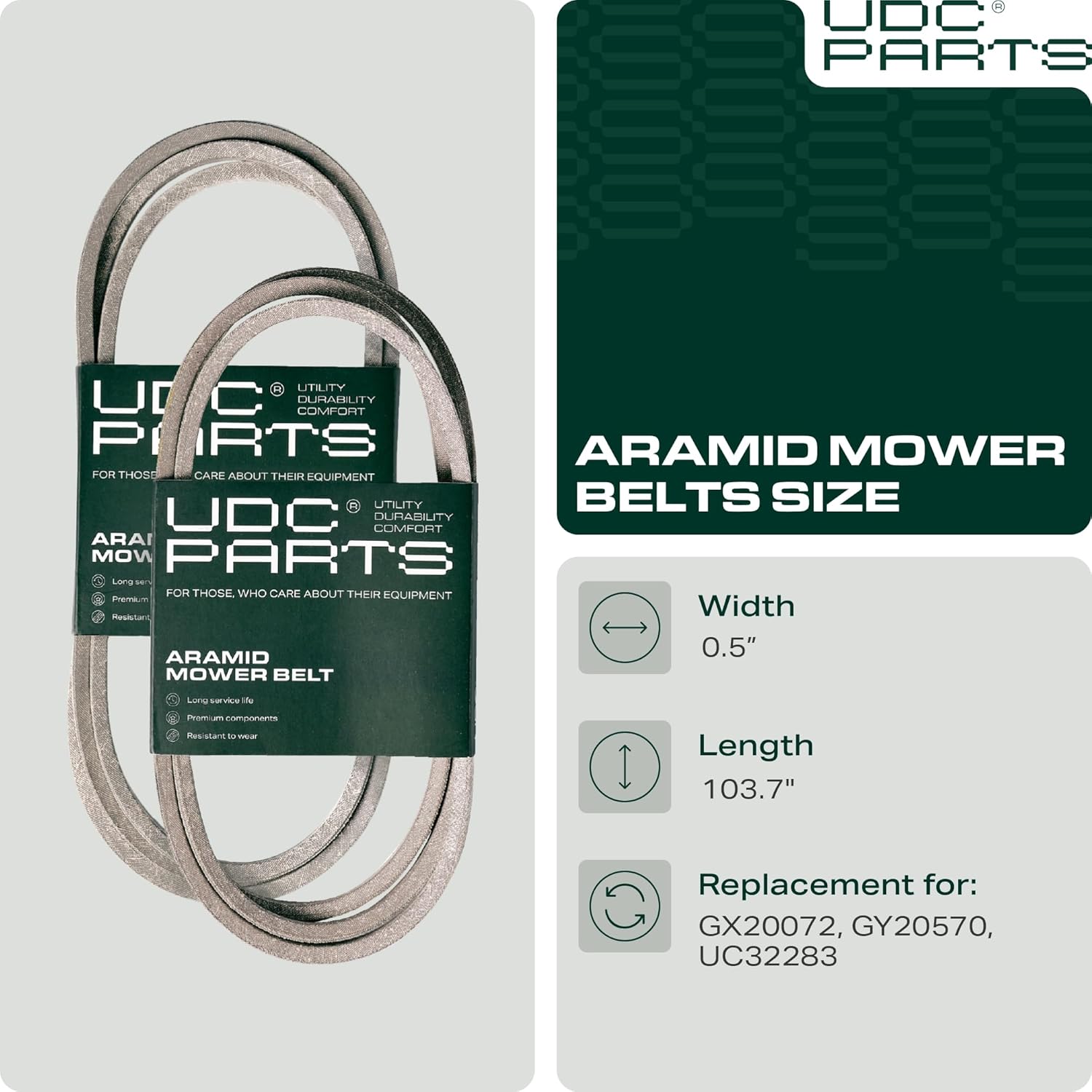 UDC Parts Mower Kit/Belt GX20072 + Pulley GY20629 + Pulley GY22172 / Fits John Deere 102 105 107S 125 135 D100 D105 E100 L100 LA100 LA105 X105 X106 X120 X125 X126 X145