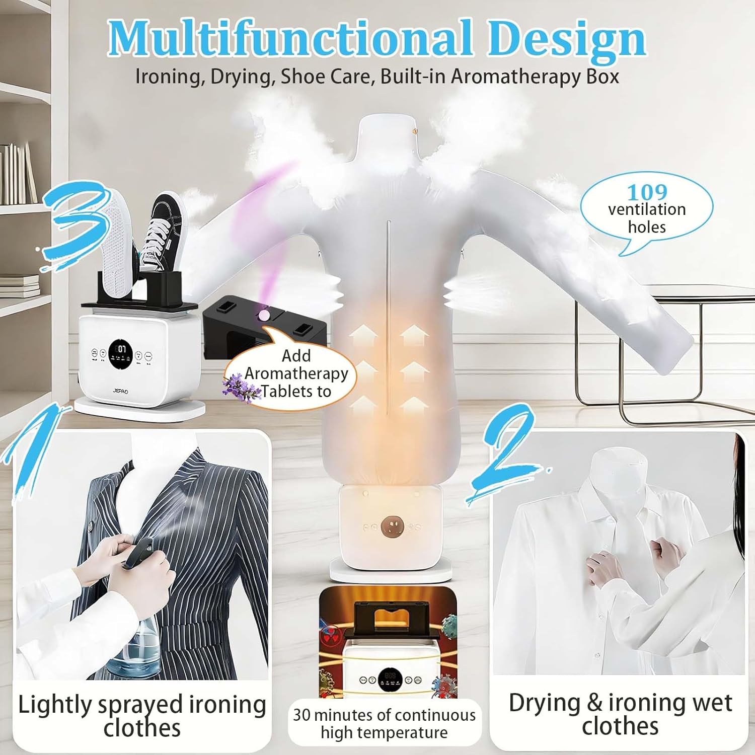 Automatic Ironing Machine, 2026 Upgrade Touch Type Humanoid Automatic Drying Machine Hands-Free, 360° Without Blind Spots, One-Click Use For Home(Standard+Cover)