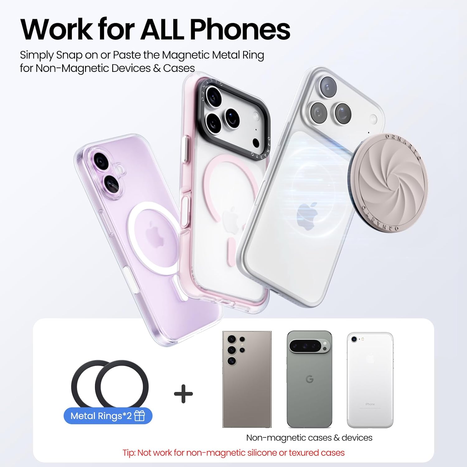 ORNARTO Vortuxe for MagSafe Phone Grip with Kickstand, Soft Liquid Silicone Finger Loop Grip, Phone Ring Holder for Back of Phone, Premium Build & Comfy Touch, Stone Gray - Image 6