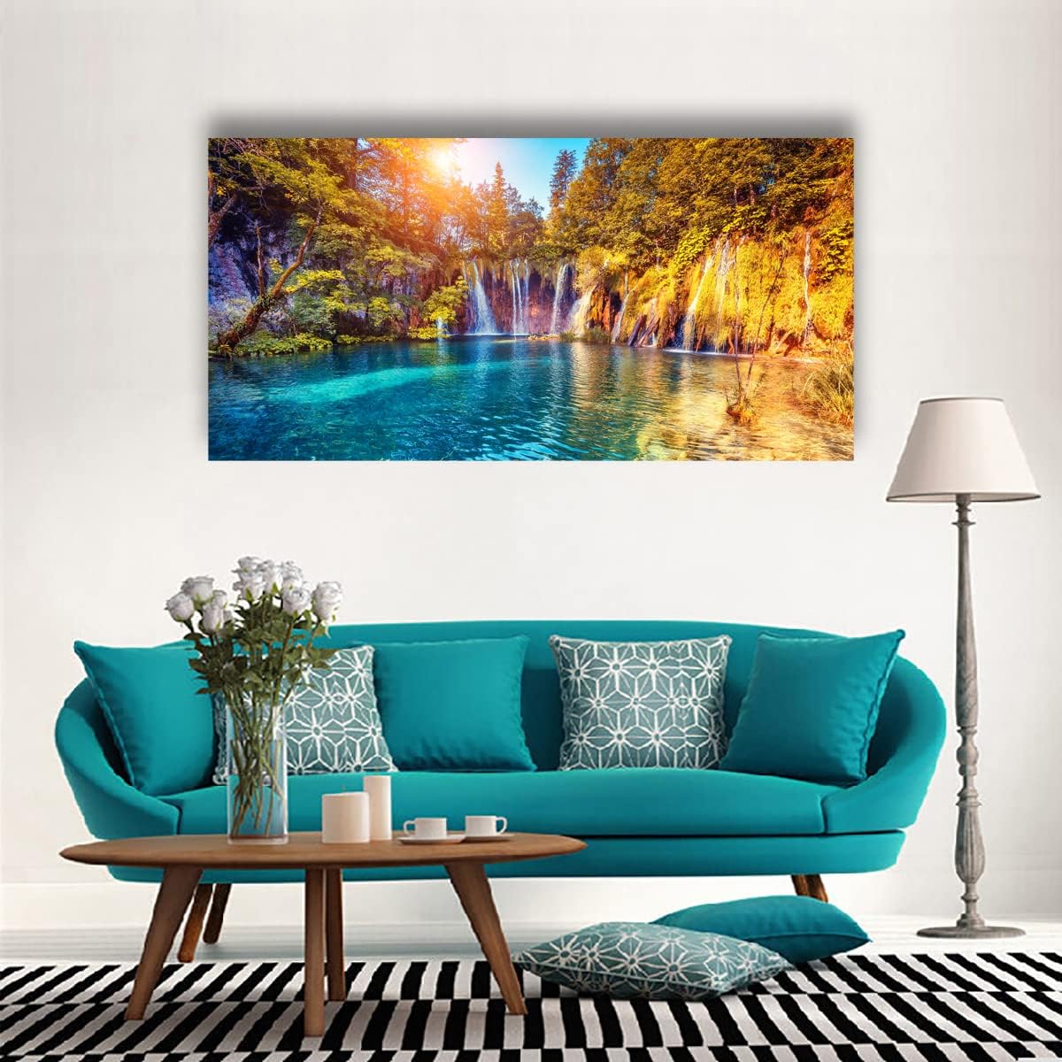 Lake Waterfall Natural Picture Wall Art Landscape Canvas Prints Painting Home Decor Tree Picture for Living Room Bedroom Kitchen Office Decoration 20x40 Wooden Frames Artwork Ready to Hanging - Image 9