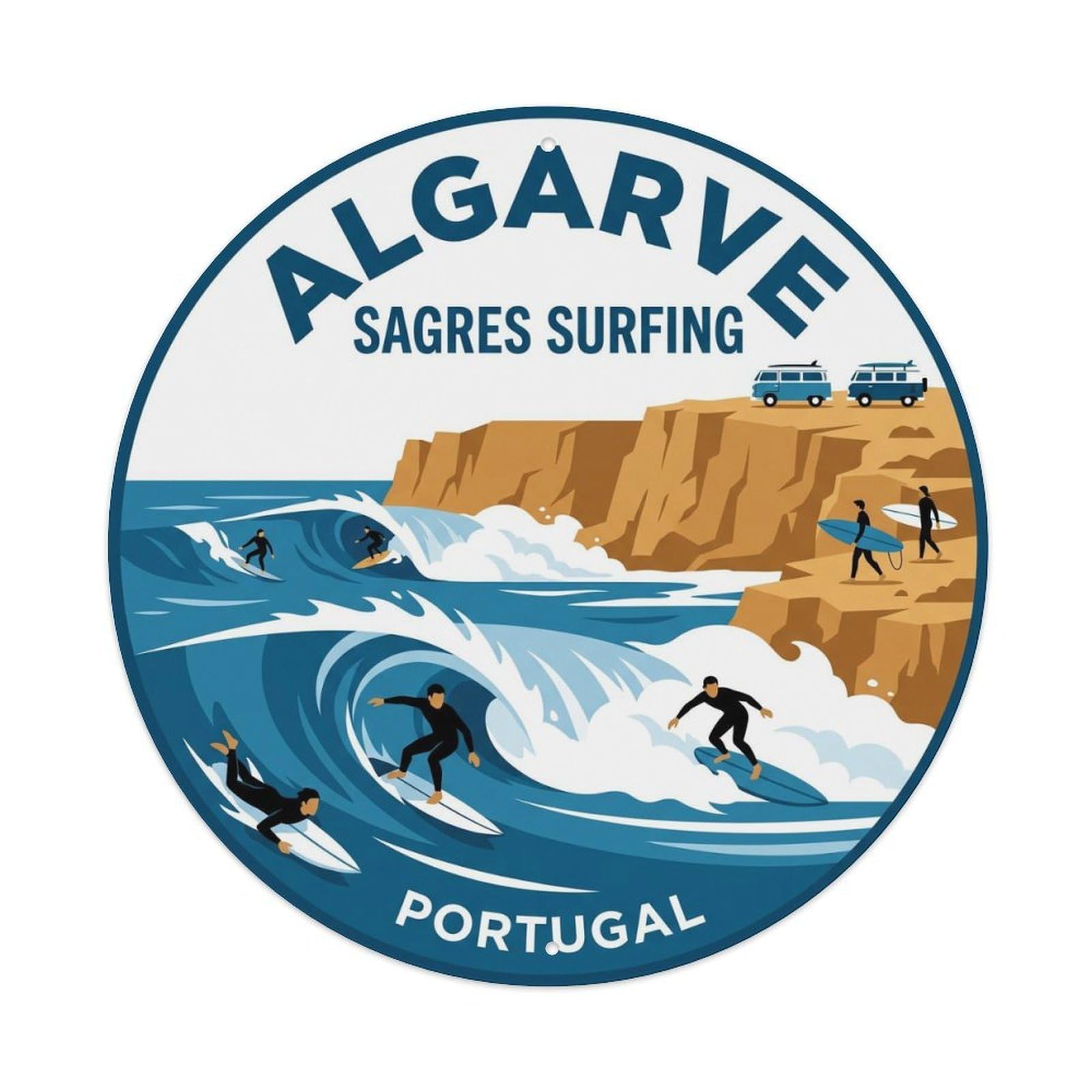 Olhnbad 08X08inch Style Coastal Portugal Algarve Coast Travel Art Metal Tin Sign