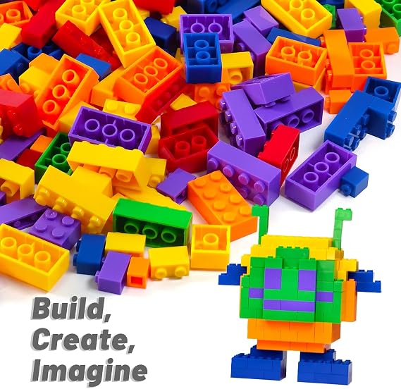 Pairez Toys 1000 Pieces Building Bricks Set & 8 Pack Baseplates (Rainbow)