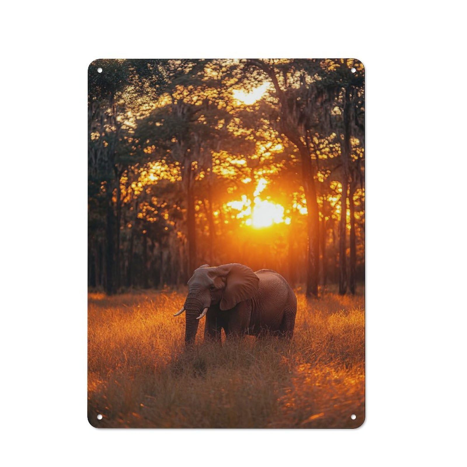 Junmoney Style-6 Elephant In Golden Sunset Tin Wall Sign 40X30cm, Country Style Bistro Wall Plaque For Coffee Bar, Kitchen, Bistro Or Tea Corner