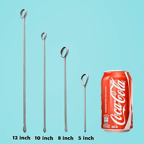 Miniatura 4 de Fit Meal Prep Paquete de 48, 12 pinchos planos de metal de acero inoxidable, palitos para asar a la parrilla, cóctel mediterráneo mexicano, para