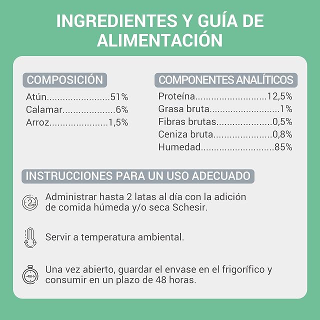 Foto 5 de 8 de Schesir, Filetes de Atún con Calamar en Gelatina, Comida Húmeda Complementaria para Gatos, en Latas