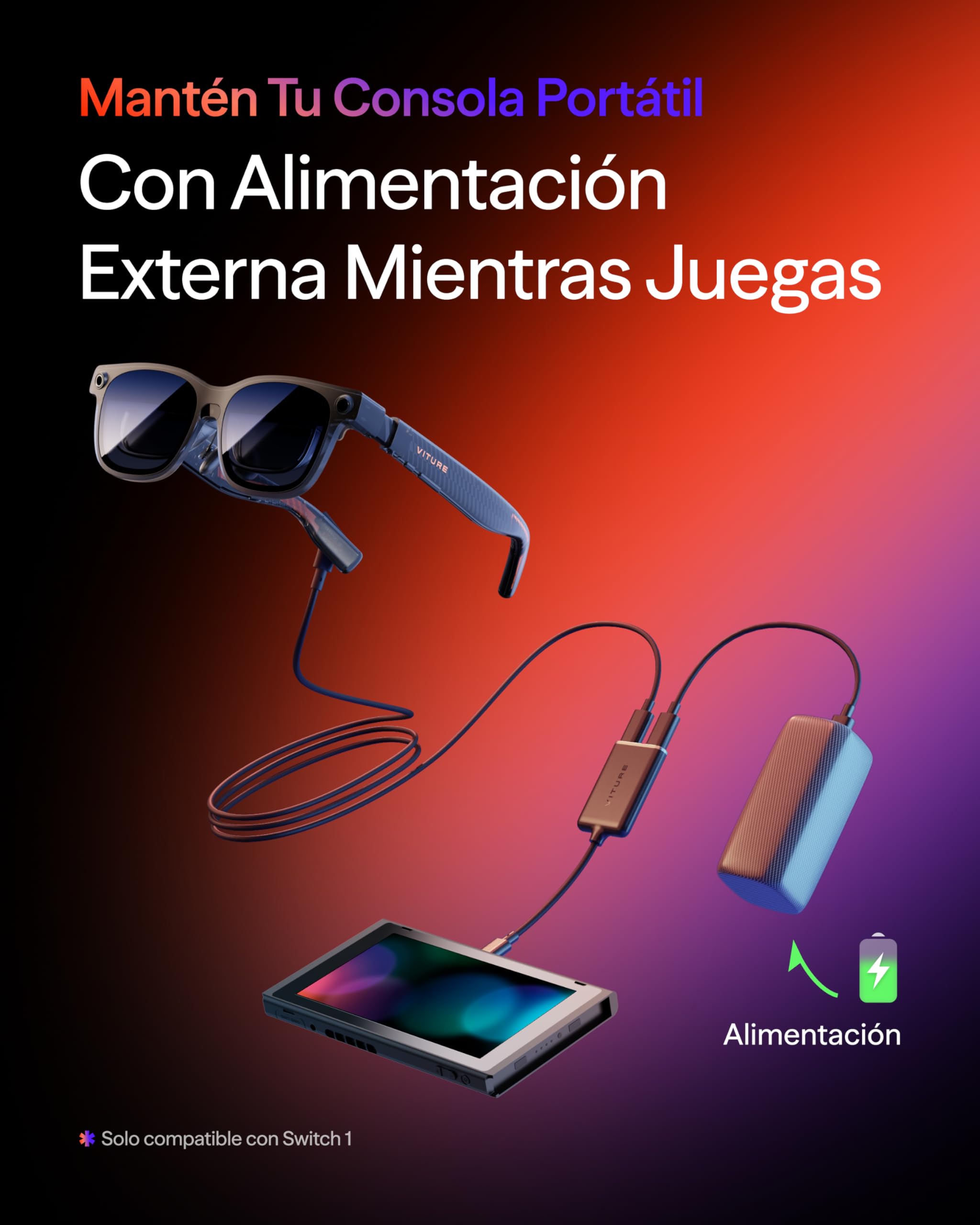 VITURE USB-C a Gafas y Adaptador de Carga, Carga y Juego, Switch, Steam Deck