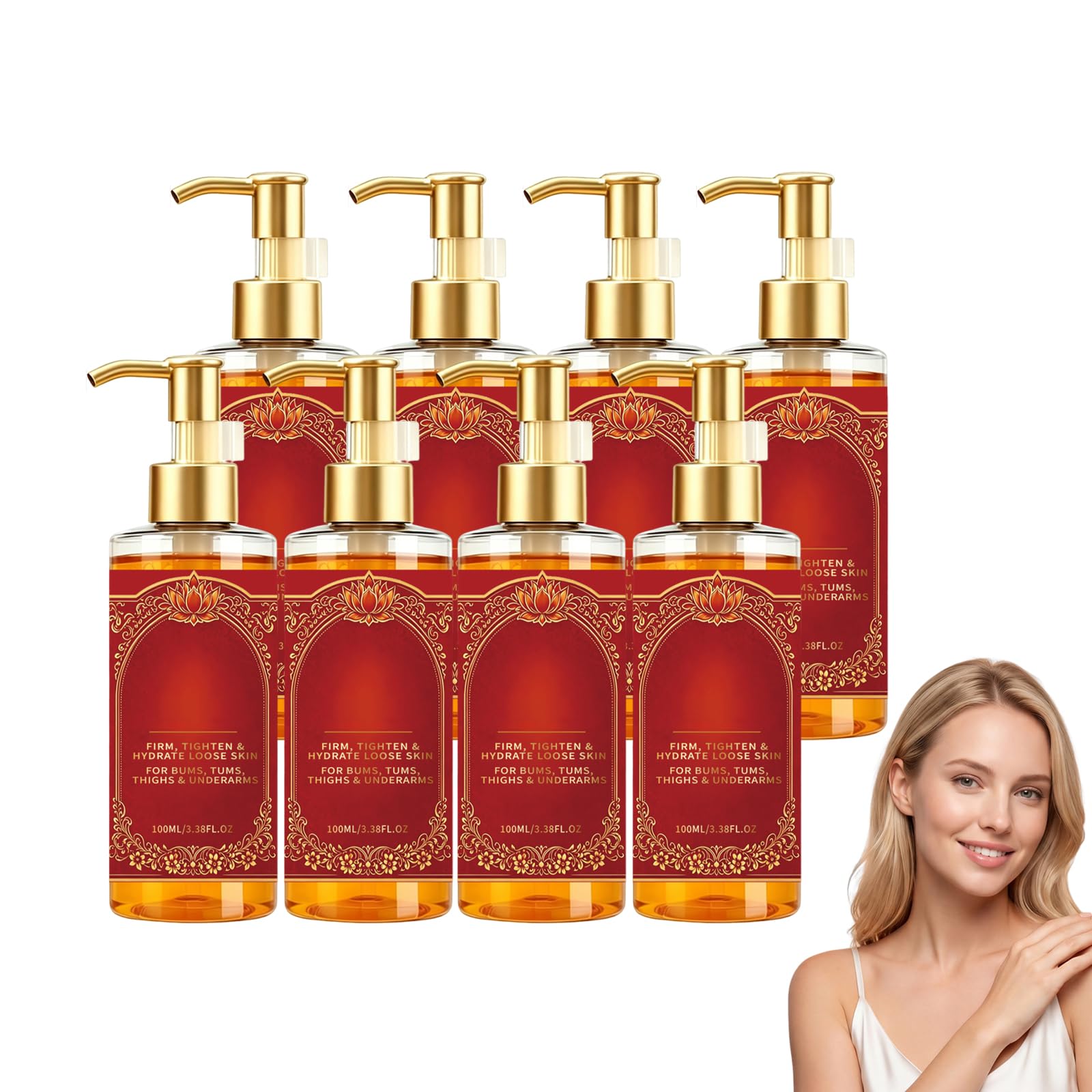 Olio per il corpo rassodante per donne - Assorbimento rapido - Olio per il corpo illuminante - Cura nutriente della pelle - Olio per il corpo setoso per l'idratazione quotidiana, tratta (8 bottiglie)