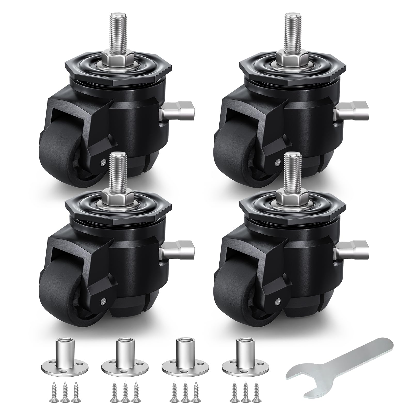 ANDUTEES Leveling Casters Set of 4, Heavy Duty Workbench Stem Caster Wheels with T-Nuts, Adjustable Retractable Swivel Industrial Castors with Ratchet