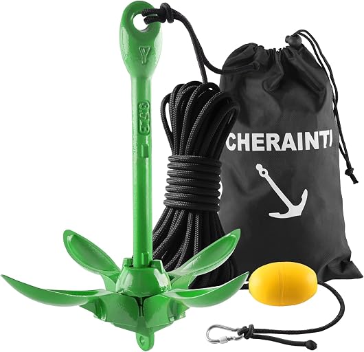 CHERAINTI Kayak Anchor, 3.5 Lb Paddle Board Anchor Folding Marine Grapnel Kit with 40ft Rope and Buoy for Kayak Paddleboard Inflatable Small Boat Canoes Fishing, Kayaking & Boating Accessories