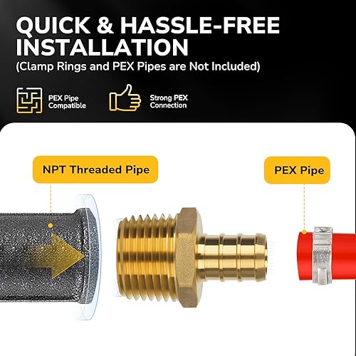 Miniatura 6 de JUWO PEX Fitting, adaptador NPT macho de 12 pulgada a PEX de 12 pulgada para reparaciones o remodelado de plomería, montaje de engarce de latón