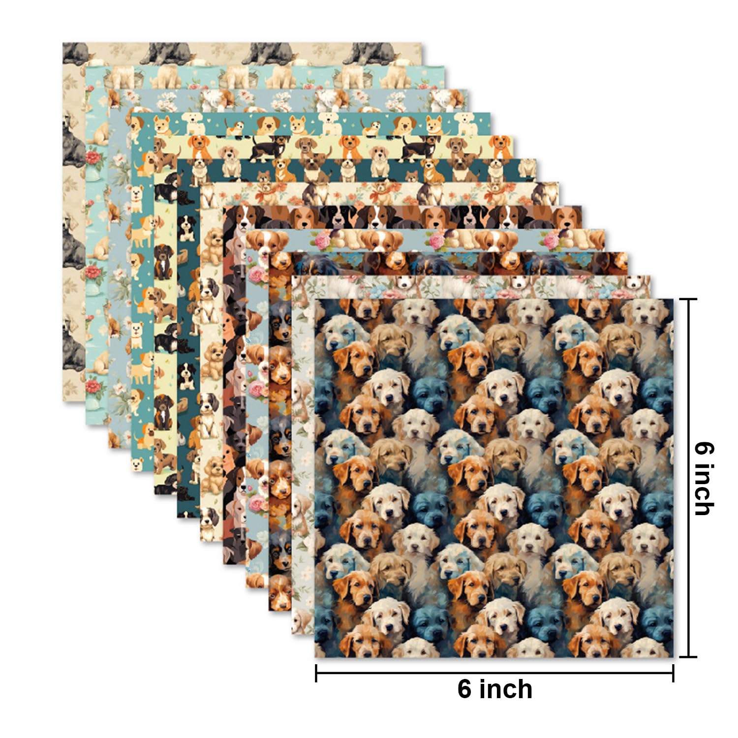 24 hojas de papel con patrón de cachorro, 6 x 6 pulgadas, suministros de álbumes de recortes para cachorros, papel decorativo para manualidades, tarjetas, álbumes de fotos, decoración de diario de