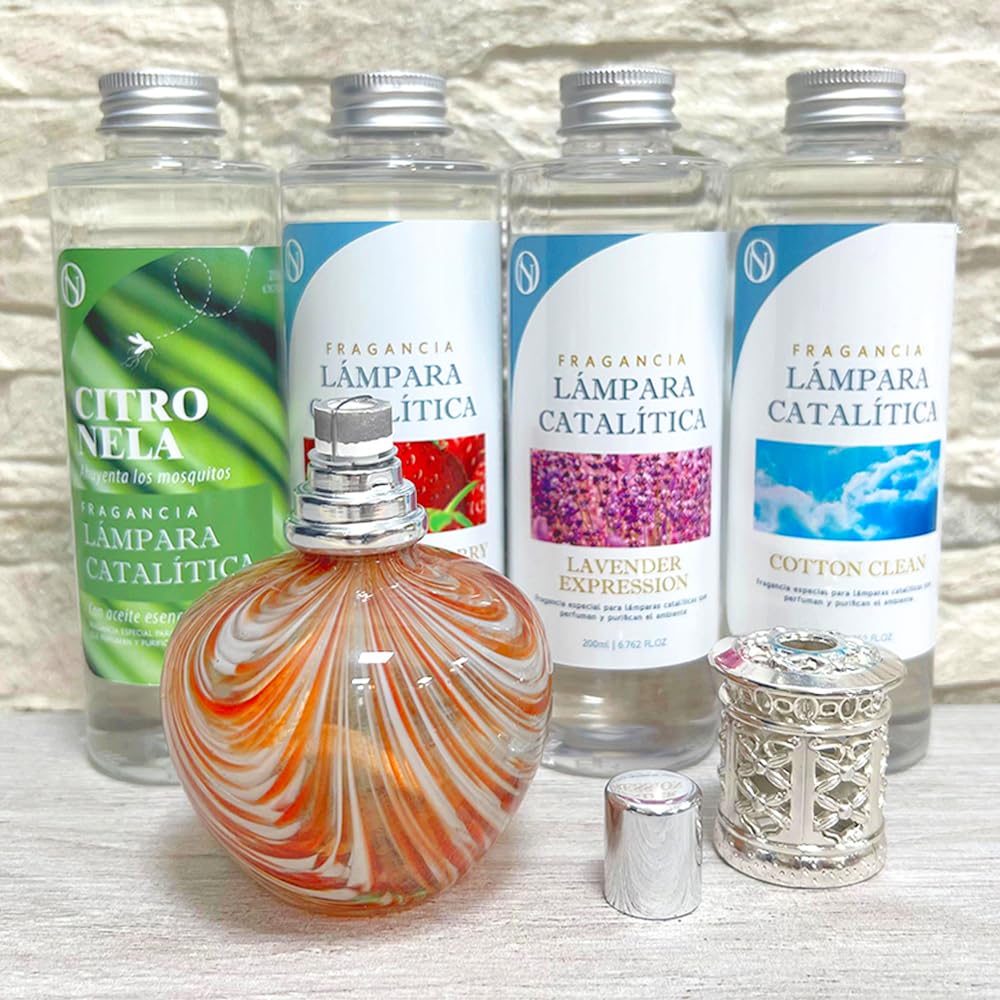 Pack Ahorro Lámpara Catalítica Orange Waves + Fragancia Aroma Lemon Cake 500ml. Elimina Malos olores e impurezas, perfuma y Limpia.