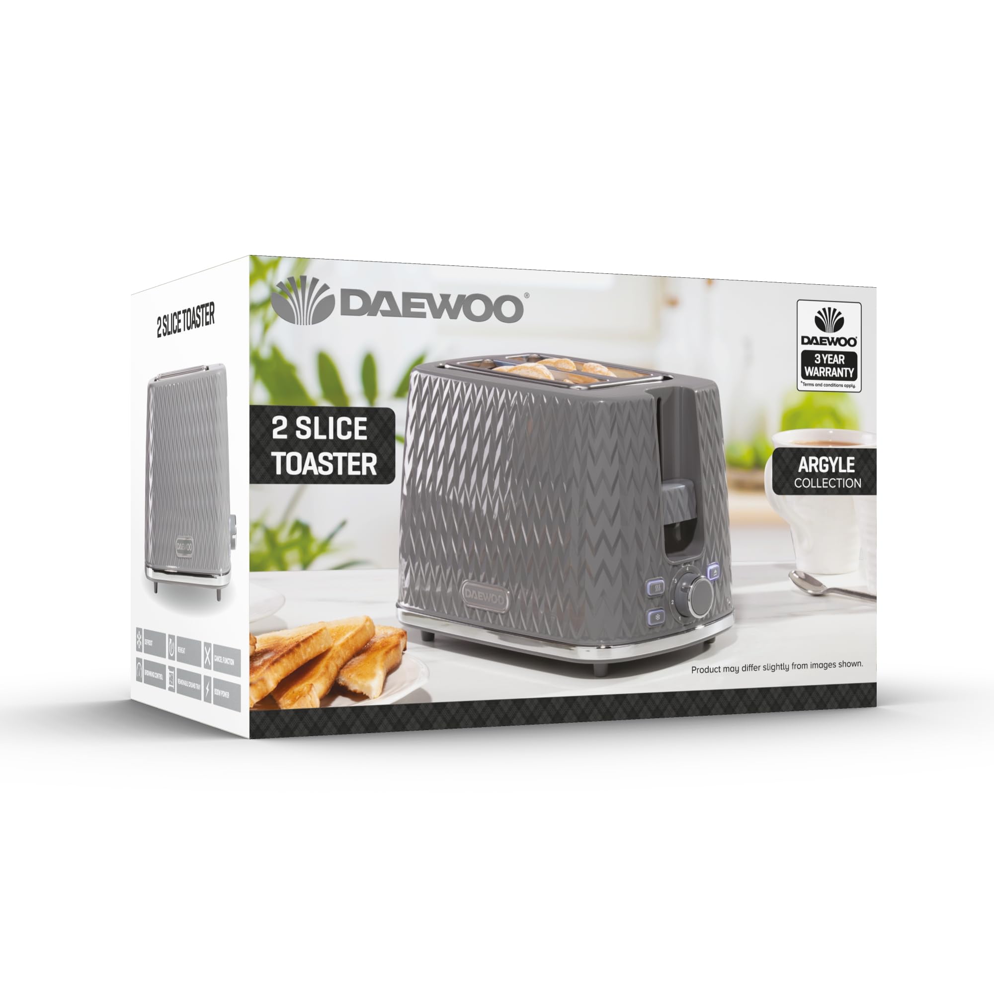 Daewoo Argyle 2 Slice Toaster Dark Grey SDA1821 Toster, Wielobarwny, Pojedynczy