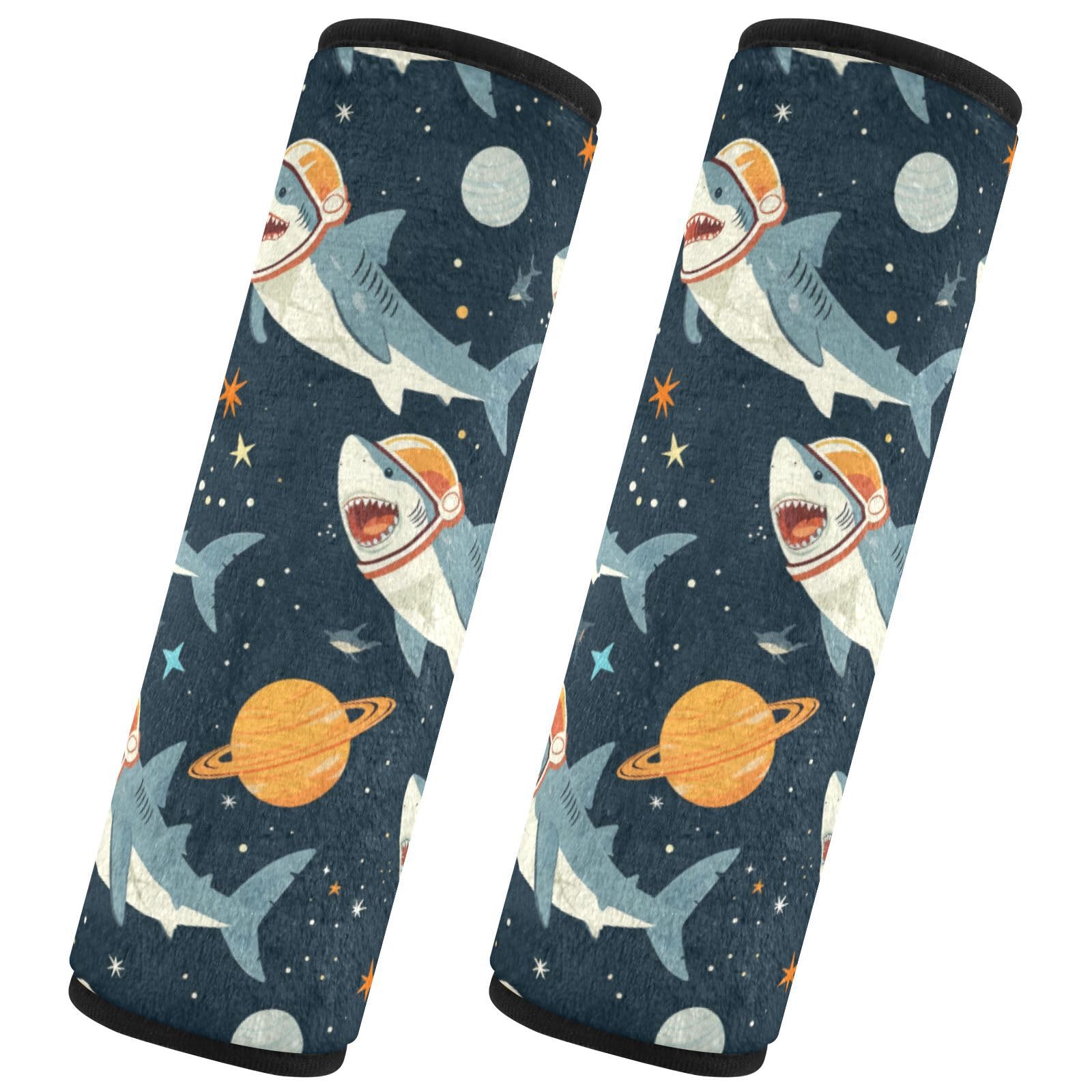 Seat Belt Covers 2 Pack Sharks Space Car Seat Strap Covers Super Soft Car Seat Neck Cover for Boys Girls Adults Babies S