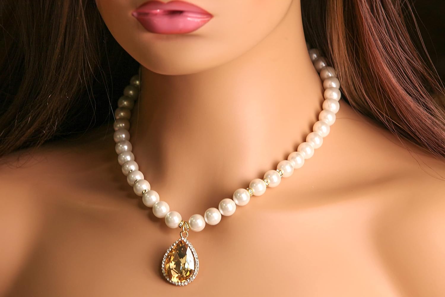 White South Seashell Pearl 10mm Yellow Topaz CZ crystal setting Pendant Dangling Matching Pearl Earrings Set - Image 8
