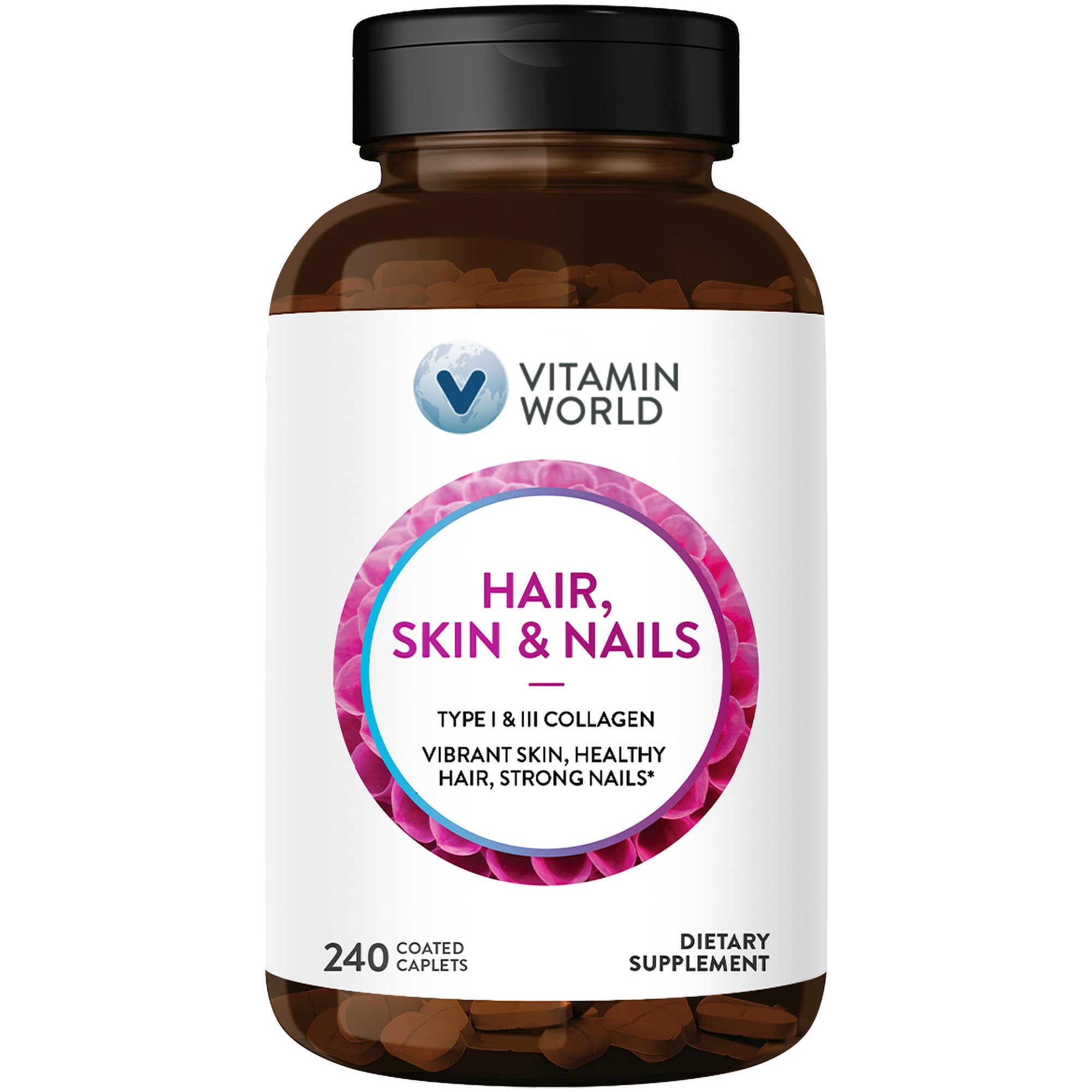 Vitamin World Hair, Skin and Nails Formula, 240 Caplets 240 Count (Pack of 1)