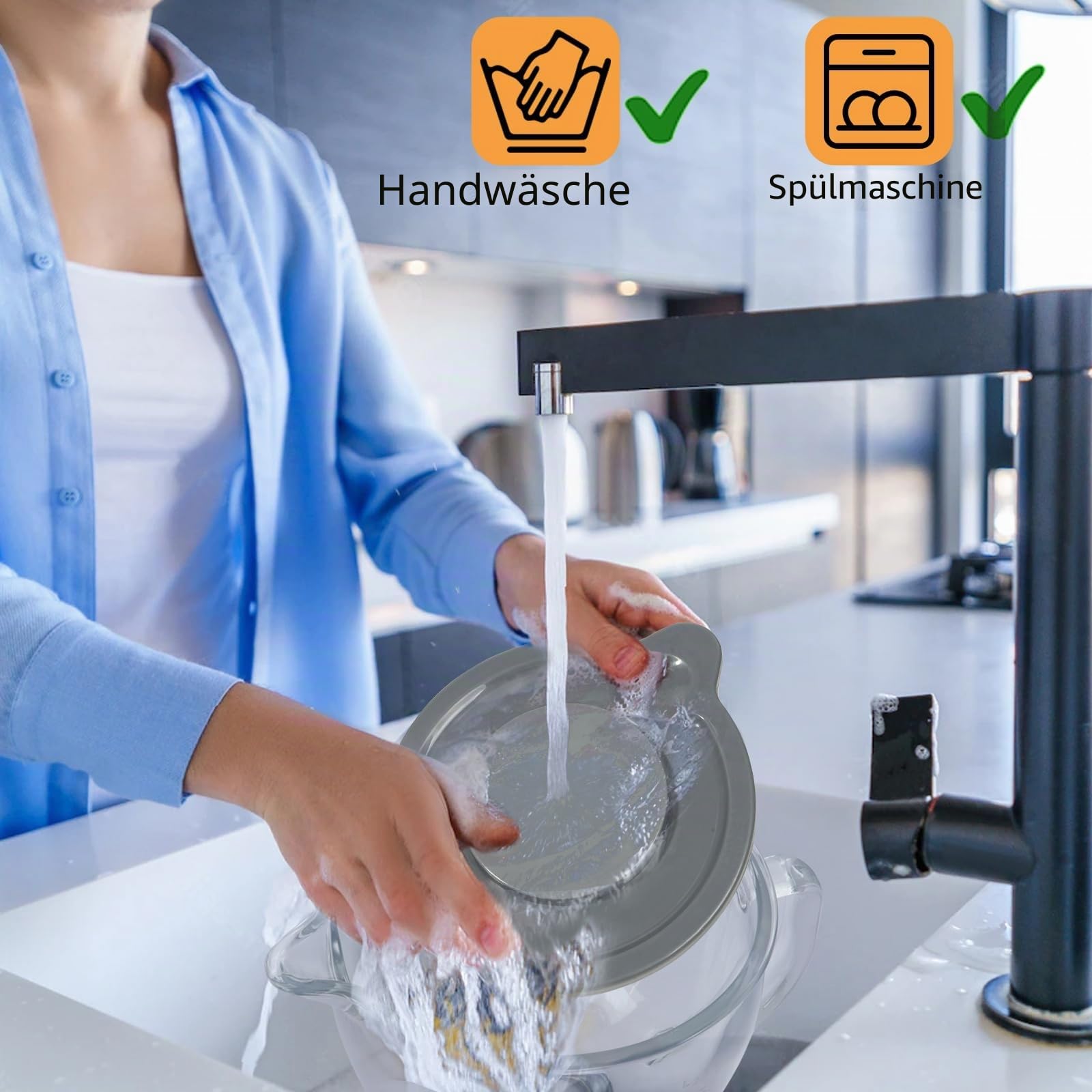 Glas-Rührschüssel für Kitchenaid 4,5 Quart und 5 Quart | Standmixer-Schüssel mit Deckel und Messmarkierungen