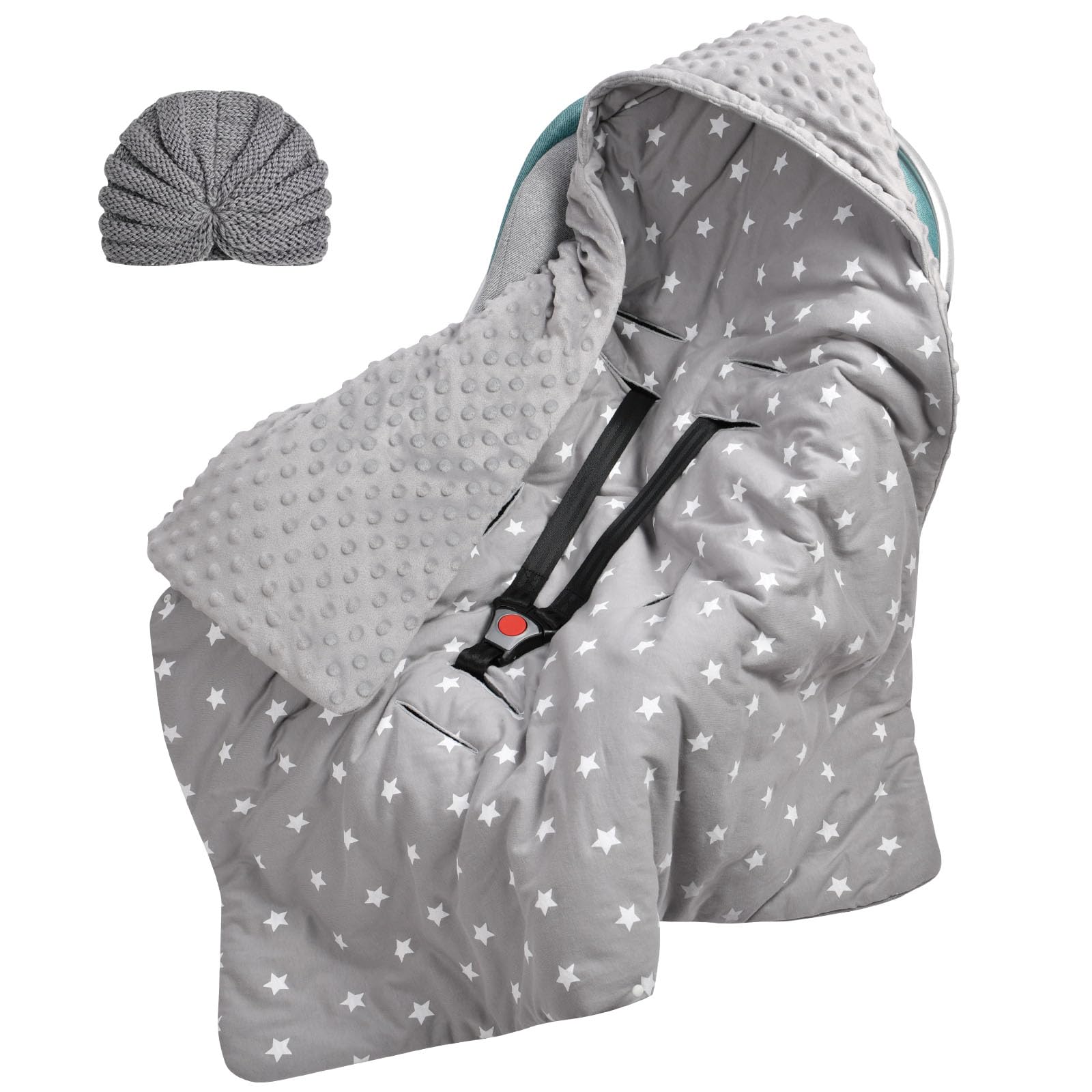 Aolso Einschlagdecke Babyschale Baby, Kinderwagen Kuscheldecke, Universal Baby Decke mit Kapuze 89 x 89cm, Baby Ganzjahresdecke, Einschlagdecken Babydecke für Buggy Autositz