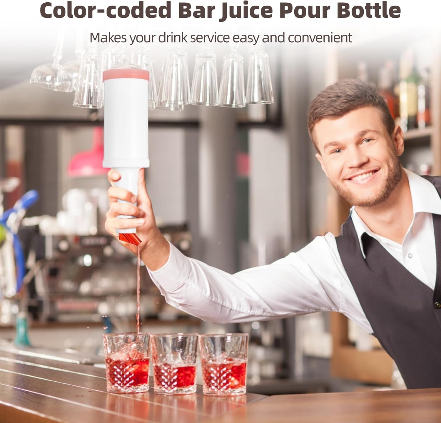 6 Pcs Plastic Liquor Bottles - Plastic Juice Pitchers with Stainless Steel Pourers, Labels & Marker, Bar Juice Pour Containers, Leak-Proof Beverage Dispensers for Home Parties