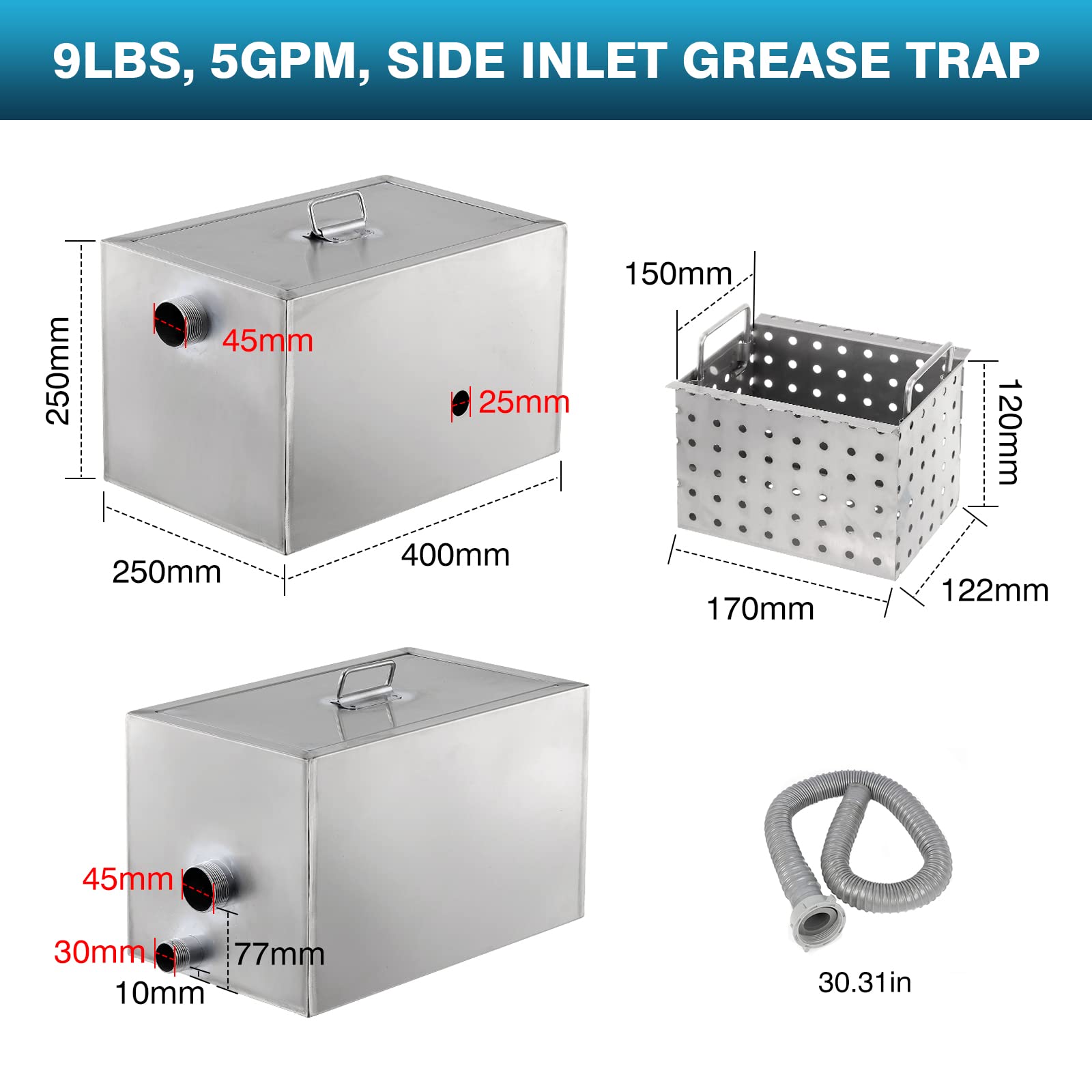 Buy IRONWALLS 9LBS 5GPM Commercial Grease Traps Interceptor, Side Inlet