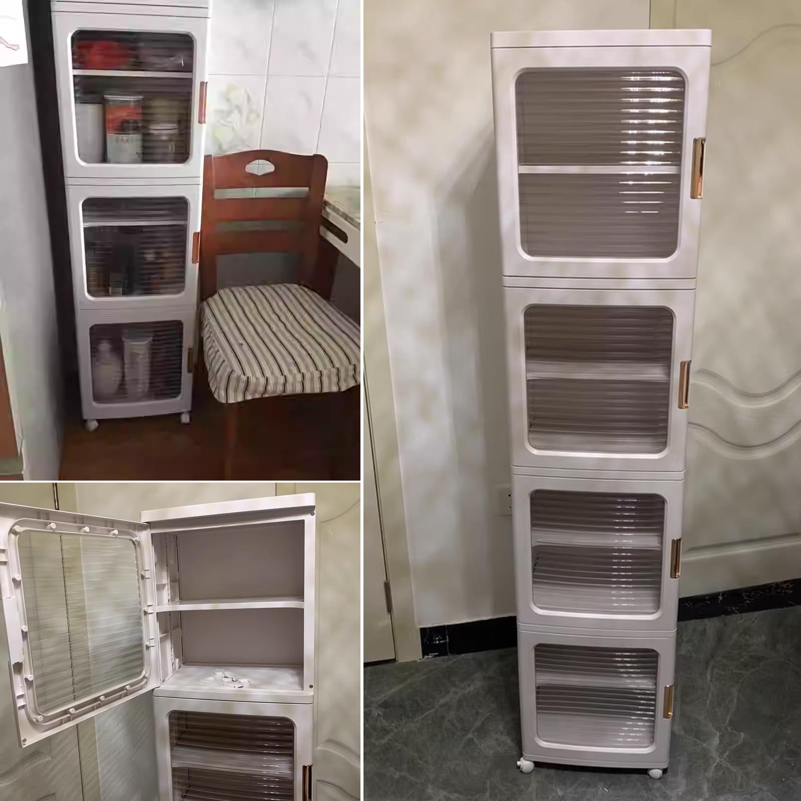 Rella Appendiabiti con Ruote Chiusa Elevata Capacità Portante Armadio Piccolo per Camera da Letto Materiale Plastico per Dormitori e Appartamenti(Natural,24.5 * 28.5 * 86cm)