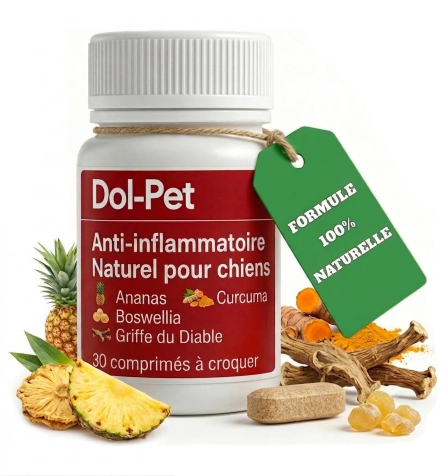 Dol-Pet Complément Articulaire Naturel pour Chien – Curcuma, Boswellia, Griffe du Diable – 30 Comprimés à Mâcher – Soulagement Arthrose et Douleurs