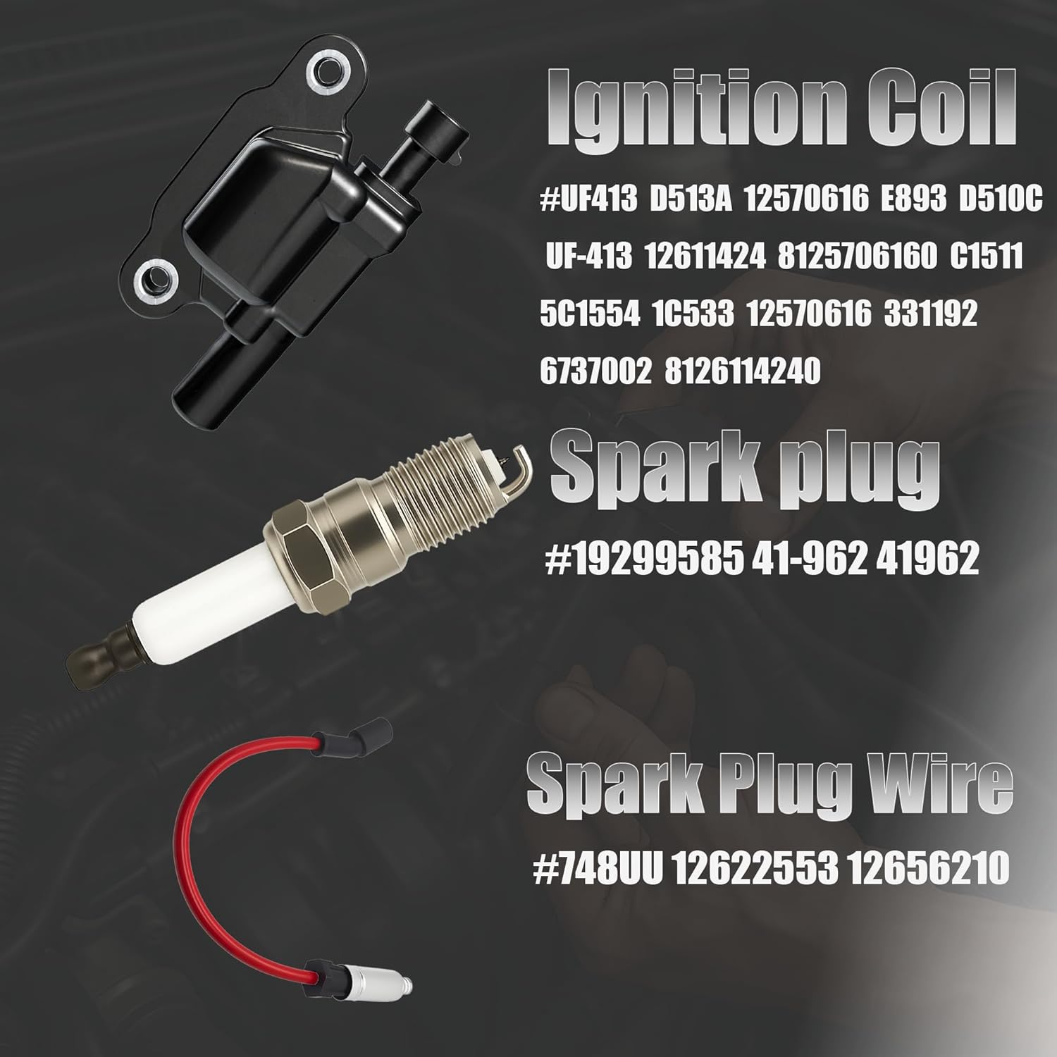 8PCS UF413 Square Ignition Coils Pack & Double Iridium Spark Plugs & Spark Plug Wires for Chevy Silverado Express 1500 2500 3500 GMC Sierra Cadillac CTS Escalade 4.3L 4.8L 5.3L 6.0L D510C