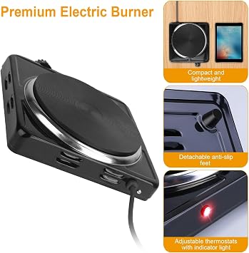 TeqHome Hot Plate, 1500W Portable Electric Stove for Cooking with 5 Levels Adjustable Temperature & Knob Control, Countertop Single Coil Burner Cast Iron Cooktop for All Cookwares Home Camp RV, Black